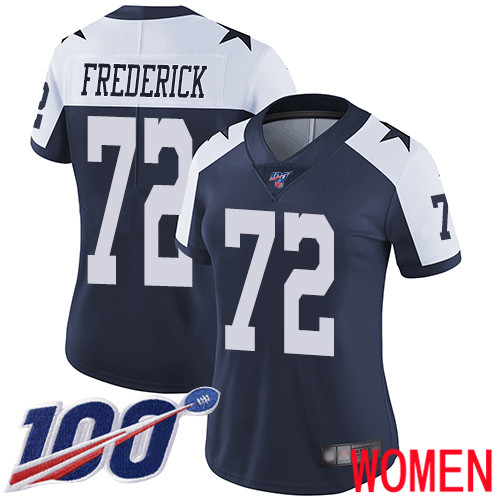 Women Dallas Cowboys Limited Navy Blue Travis Frederick Alternate #72 100th Season Vapor Untouchable Throwback NFL Jersey